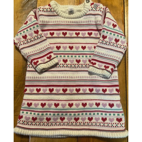 GAP Infant Knit Sweater Dress 12-18 Months Heart Pattern Button Accent - Picture 1 of 7